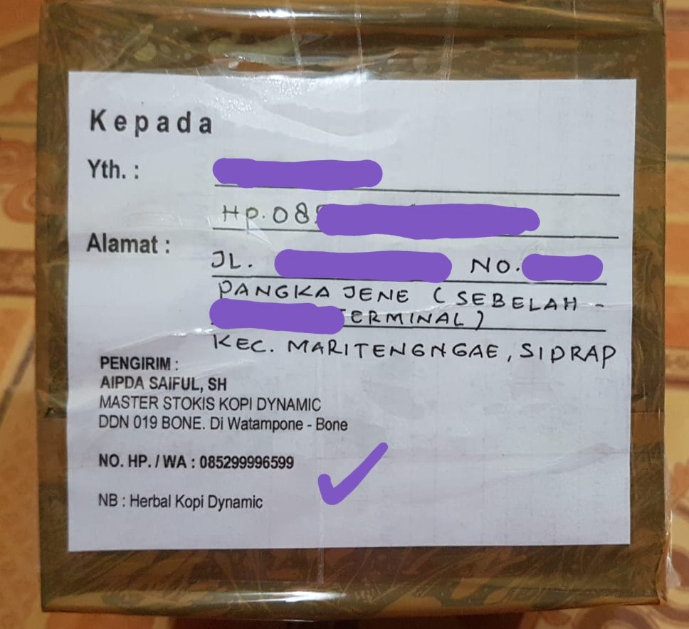 saifulsh_18's tweet photo. Kiriman Kopi Dynamic ke Sidrap tuk kedua kali dr org yg sama stlh orderan Kopi Dynamic pertama trbukti manfaat &amp; khasiatnya. Benar2 Ia merasakn perbhn stamina yg lbh kuat bersm istri. 
Wouw luarbiasa, Kesenggol dikit lgsg berdiri. Senang kamu bahagia &amp; prcaya diri dihdpn istri lg https://t.co/cgvTydSR9Y