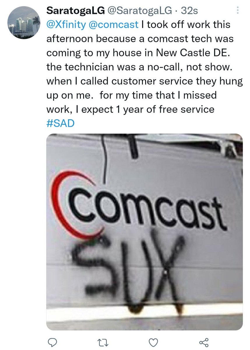 SaratogaLG's tweet photo. @xinity @comcast #customerservicesucks #customerserviceweek2021 #CNN https://t.co/n51VXiPzMz