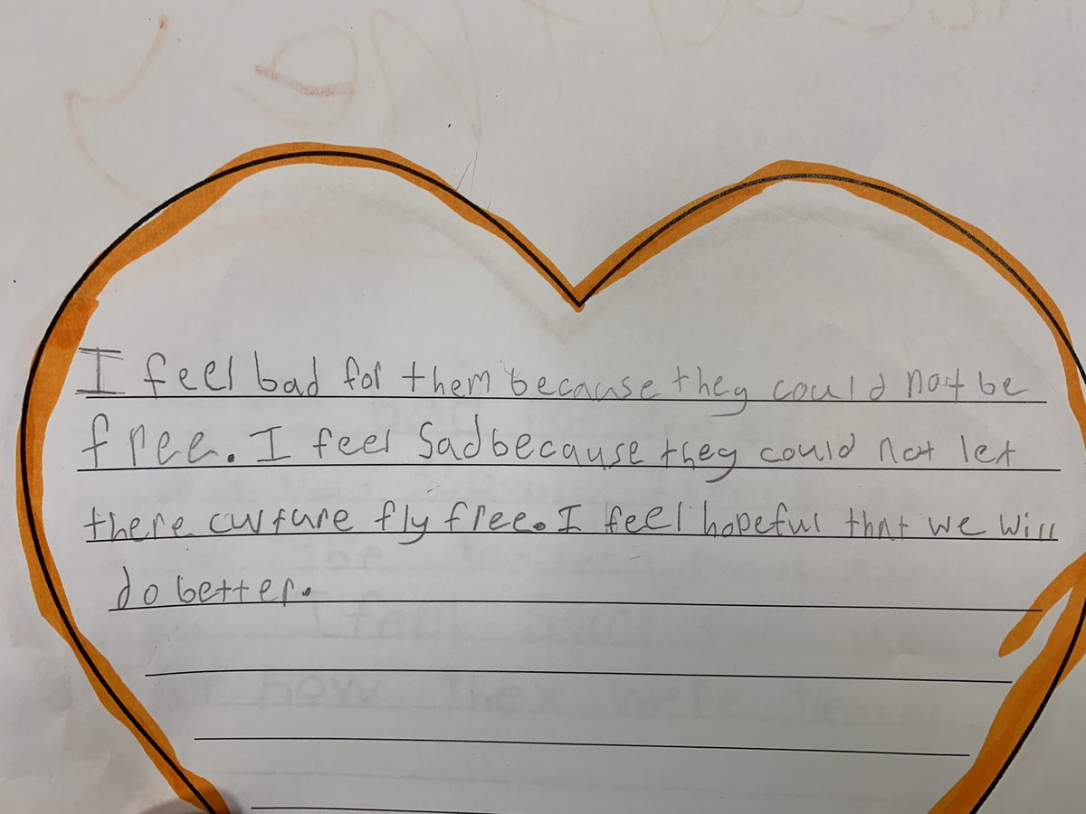 Love these reflections from 4/5. They had to identify three feelings that they felt while learning more about residential schools. Practising empathy while at the same time realizing that we must do better. <a href="/msnicoleboyce/">Nicole Boyce</a> <a href="/alcdsb_cart/">St. Carthagh Catholic School</a> #IndigenousEducation #empathy #wecandobetter