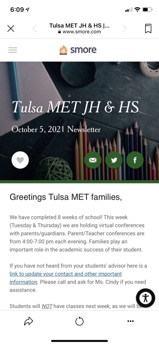 #TulsaMET check out the latest edition of the Tulsa MET Newsletter!
#TulsaMET ¡Eche un vistazo a la última edición del Boletín Tulsa MET!           <a href="/TulsaSchools/">TulsaSchools</a> <a href="/tulsametjh/">Tulsa Met Middle & High School</a> 

smore.com/7a4xp