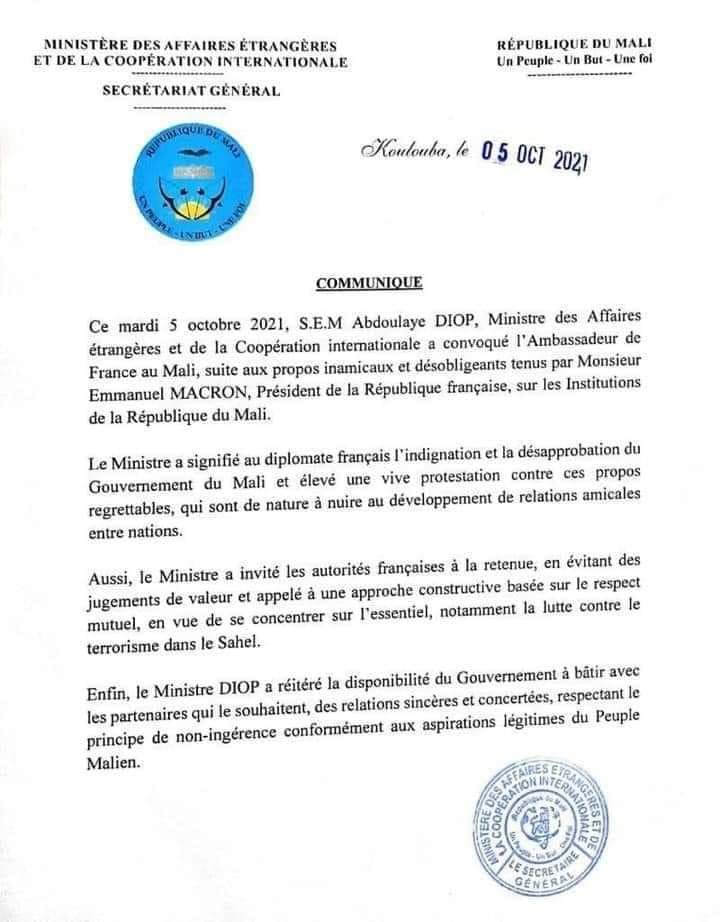 Mali/ Les Autorités Attaquent La France Et Convoquent L'Ambassadeur Français À Bamako