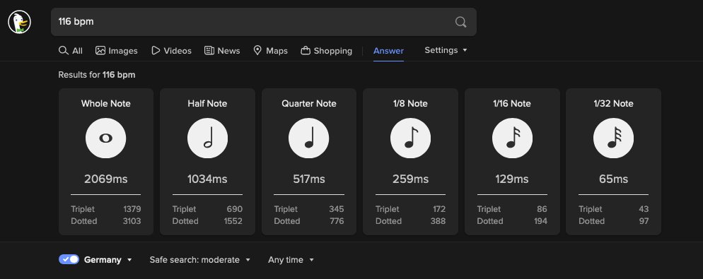 cdmblogs's tweet image. Calculate bpm values in your browser, free, right now - @DuckDuckGo search tip (and find rhymes, guitar tab, note frequencies, and more, too): cdm.link/2021/10/duckdu…
