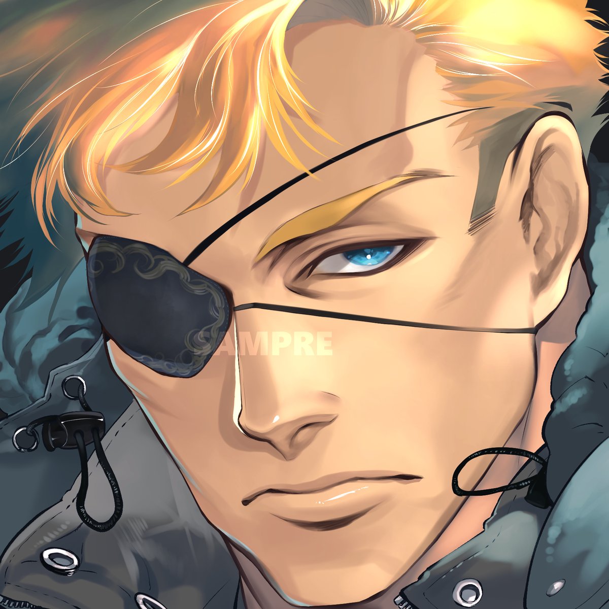 eyepatch 1boy male focus solo blonde hair blue eyes looking at viewer  illustration images