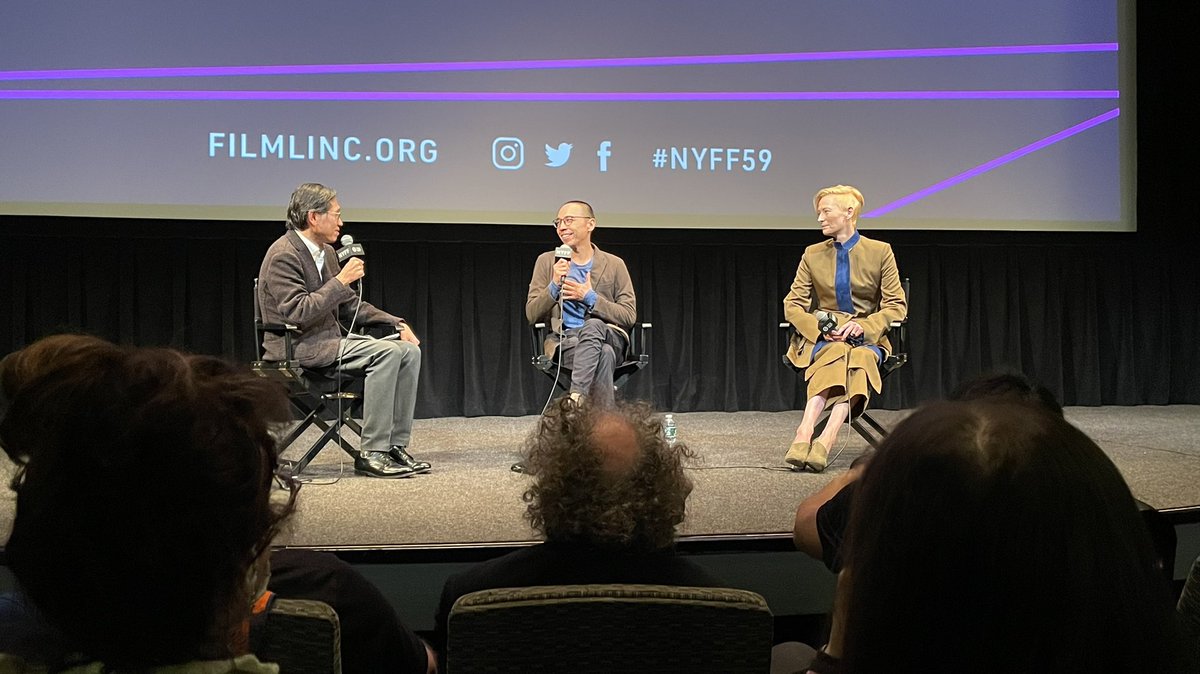 Here are a couple of photos from earlier today of Apichatpong Weerasethakul and Tilda Swinton after this morning’s #NYFF press screening of MEMORIA, which…well, I had forgotten how insane Apichatpong can get behind that surface serenity.