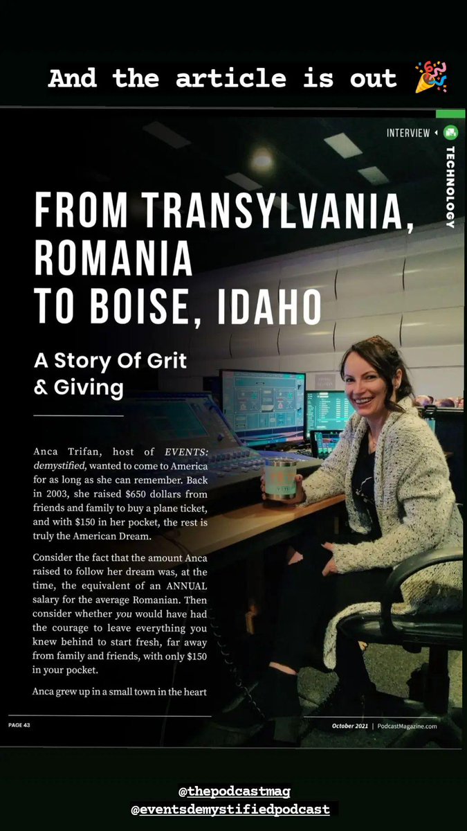 TreeFan_Events's tweet photo. Fresh of the print in the @PodcastMag  the story behind @DemystifyEvents #podcasting #podcasthost #womenintech #womeninav #romaniamade #virtualeventproducer https://t.co/IqFBXpyzAk