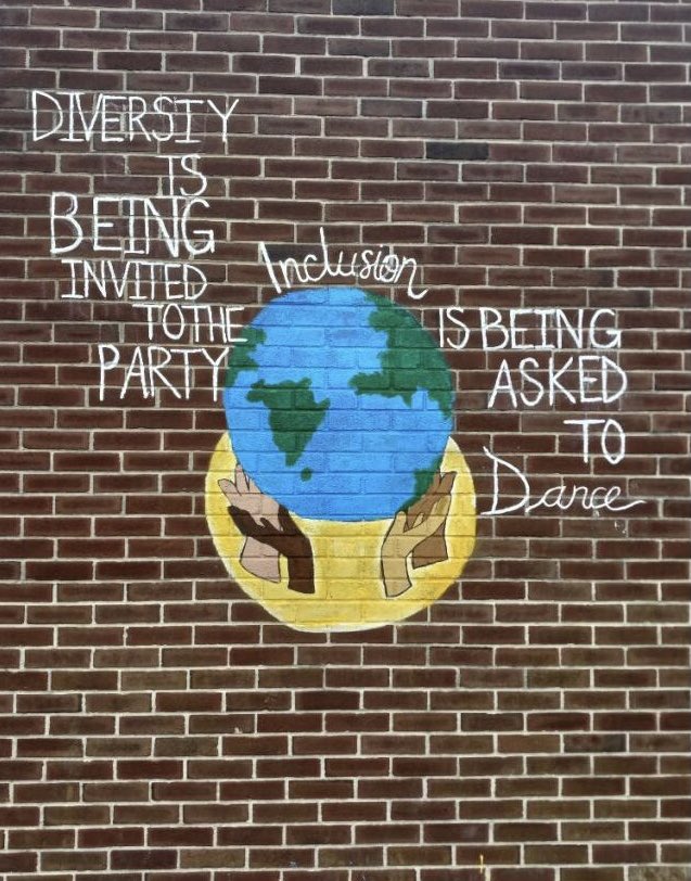 The mural near the Grissom Garden was completed today. #grissomgators 🖐🏾 ❤️ 🌍 ❤️ 🤚🏿