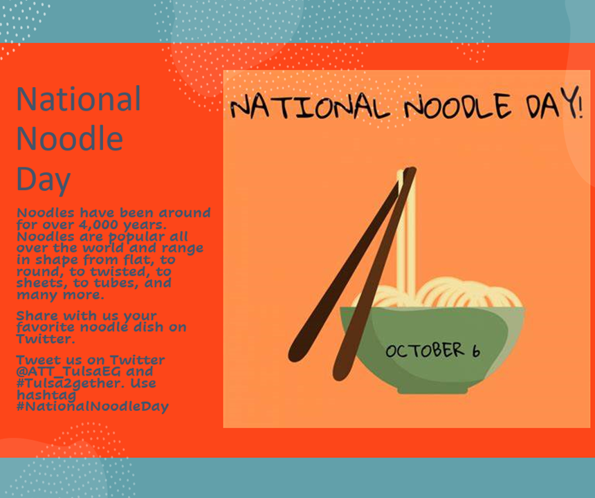 Tulsa2gether's tweet photo. It's #NationalNoodleDay so tell us your favorite noodle dish! #Tulsa2gether @Att_TulsaEG #lifeatatt https://t.co/GweVSzWXS1