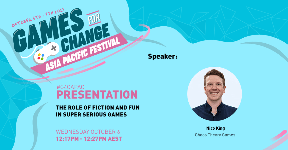 captain_polymer's tweet image. I am presenting at the Games For Change APAC festival in 30 minutes!
Come join for free if you want to learn about the Role of Fiction and Fun is super serious games.
hopin.com/events/games-f…

#G4CAPAC #gamesforchange #gamedev #seriousgames