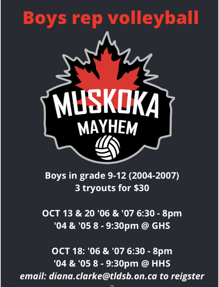 We are Back!!
Tryouts will be starting next week! 
Looking forward to seeing everyone again soon!
#mayhem #muskoka <a href="/ontvbpage/">Ontario Volleyball Page</a> <a href="/cubsvb/">Georgian Cubs</a>