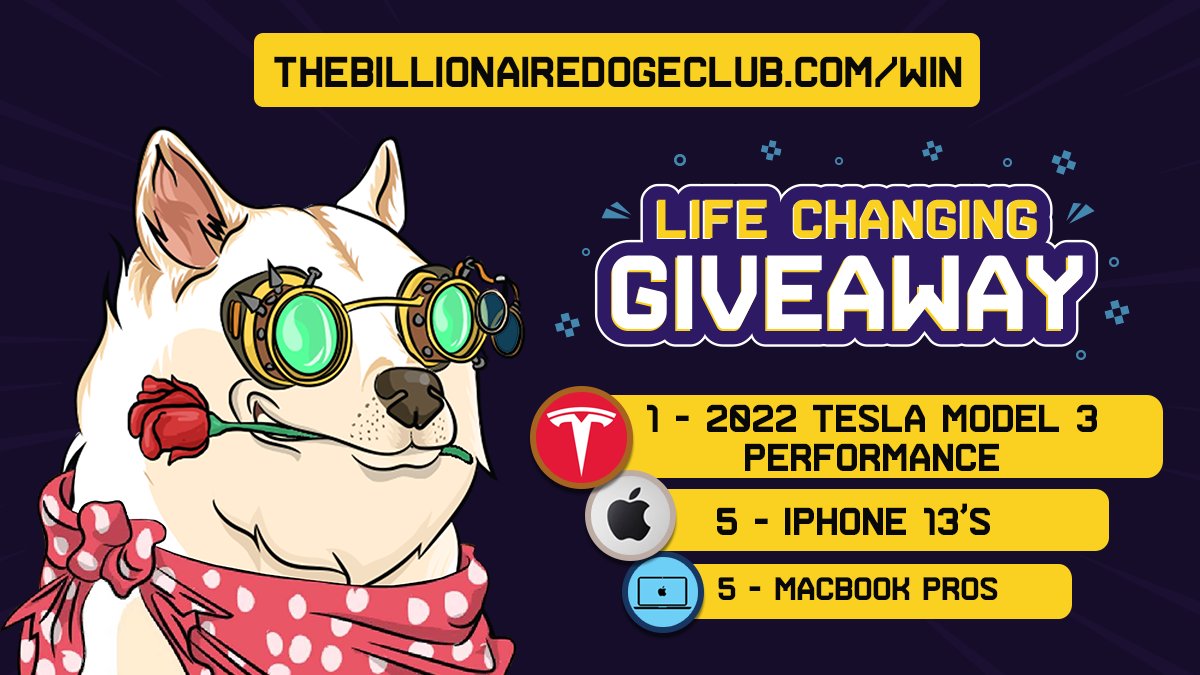 Win up to $67,000 in Prizes when you are part of the DOGE BILLIONAIRE CLUB

⭐1 WINNER - TESLA MODEL 3 PERFORMANCE 
⭐5 WINNERS - iPhone 13’s
⭐5 WINNERS - MacBook pros

DOGE BILLIONAIRES DO BIG SHIT!!!

Visit this link to enter :👇🏻
thebillionairedogeclub.com/win