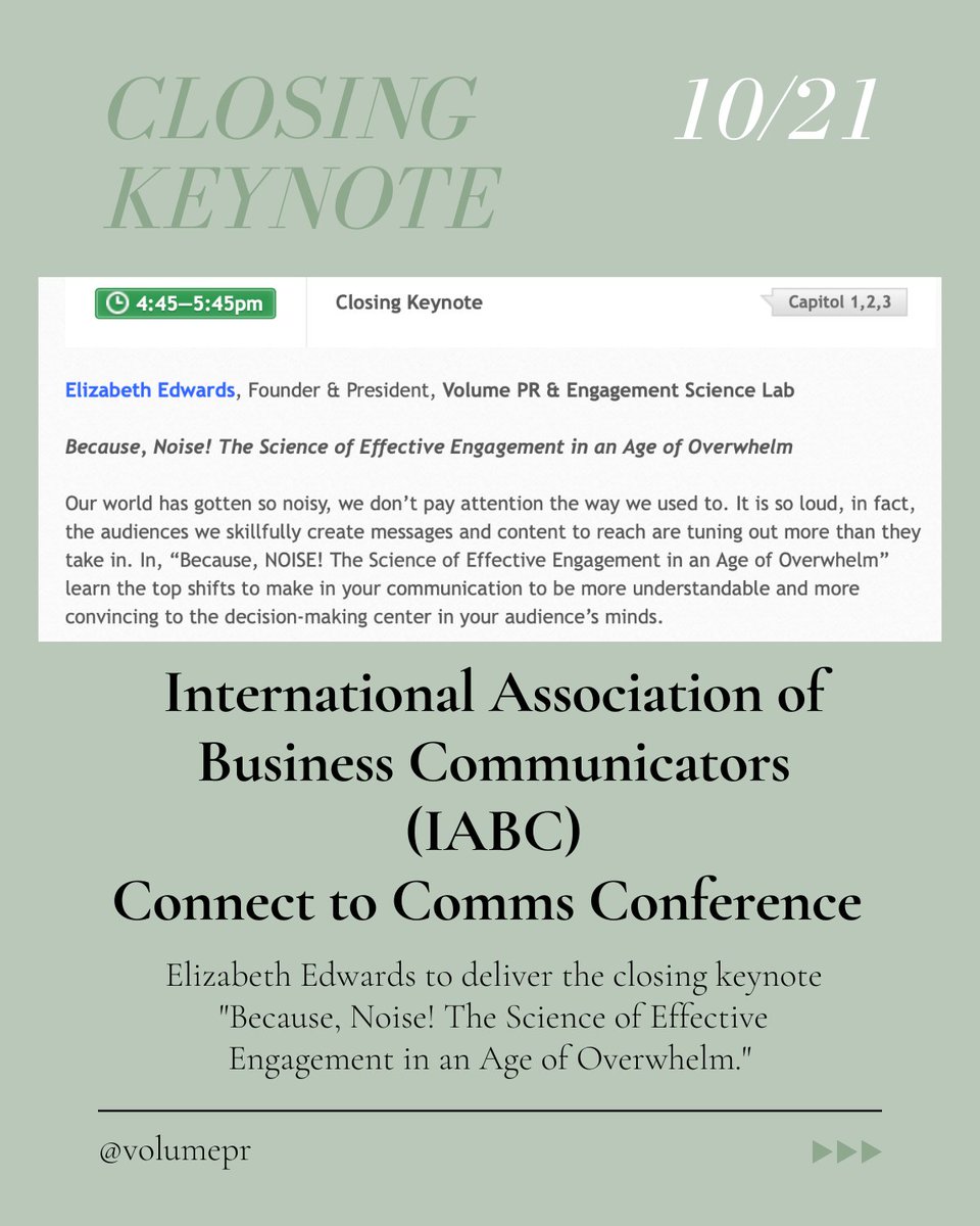 Glad to be back to at in-person conferences this week at the@IABCConnect2Comms conference in #Denver. I'll be delivering the closing keynote, "Because, Noise! The Science of Effective Engagement in an Age of Overwhelm."

#KeynoteSpeaker #CommunicationsStrategy #communications