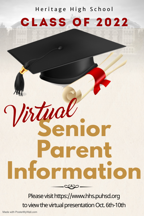 Senior Parent Information Night begins tomorrow. Normally this would be a face-to-face night, but our options are limited at the moment so a video has been made for parents! You may access the video on our Heritage Website homepage! Please reach out if you have any questions.