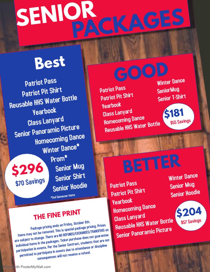 Only 3 more school days left to pick up you Student Packages! Friday at 330pm is your last opportunity to get everything at a discounted rate!! To those of you who already got a package, you only need to bring your ID to get into the dance. Your ticket is already paid for.
