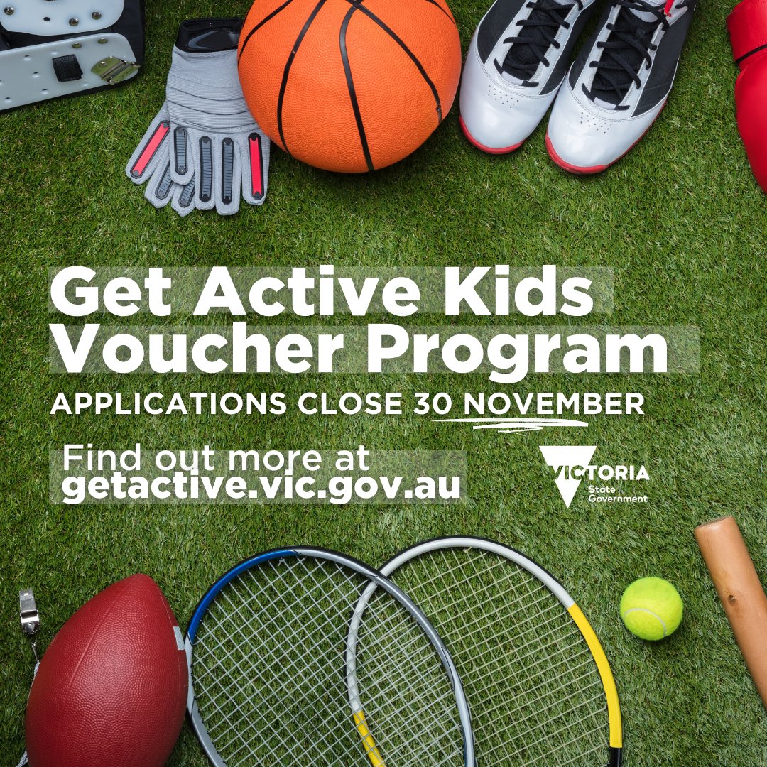💸 Vouchers worth up to $200 each to help kids play grassroots sport are now available through the latest round of the Andrews Labor Government's Get Active Kids Voucher Program.

For more information about this Victorian-first initiative, visit: getactive.vic.gov.au