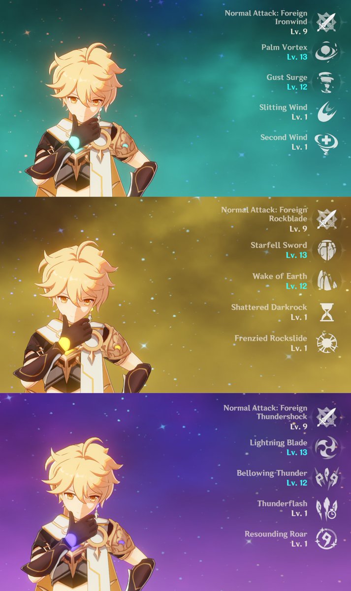 enocbwaap's tweet image. after one whole year of playing genshin impact, i've finally triple crowned the entire starter team