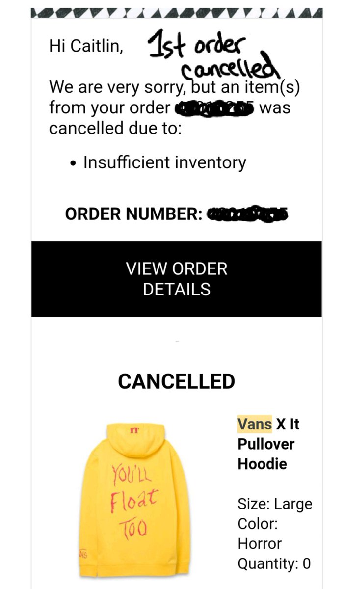 k8ln713's tweet photo. @VANS_66 Yeah, I'm having the same issue, except with the IT hoodie. I just ordered it for the 3rd time bc 2x it was canceled due to insufficient stock...please help! TY https://t.co/YSBgwtjEeV