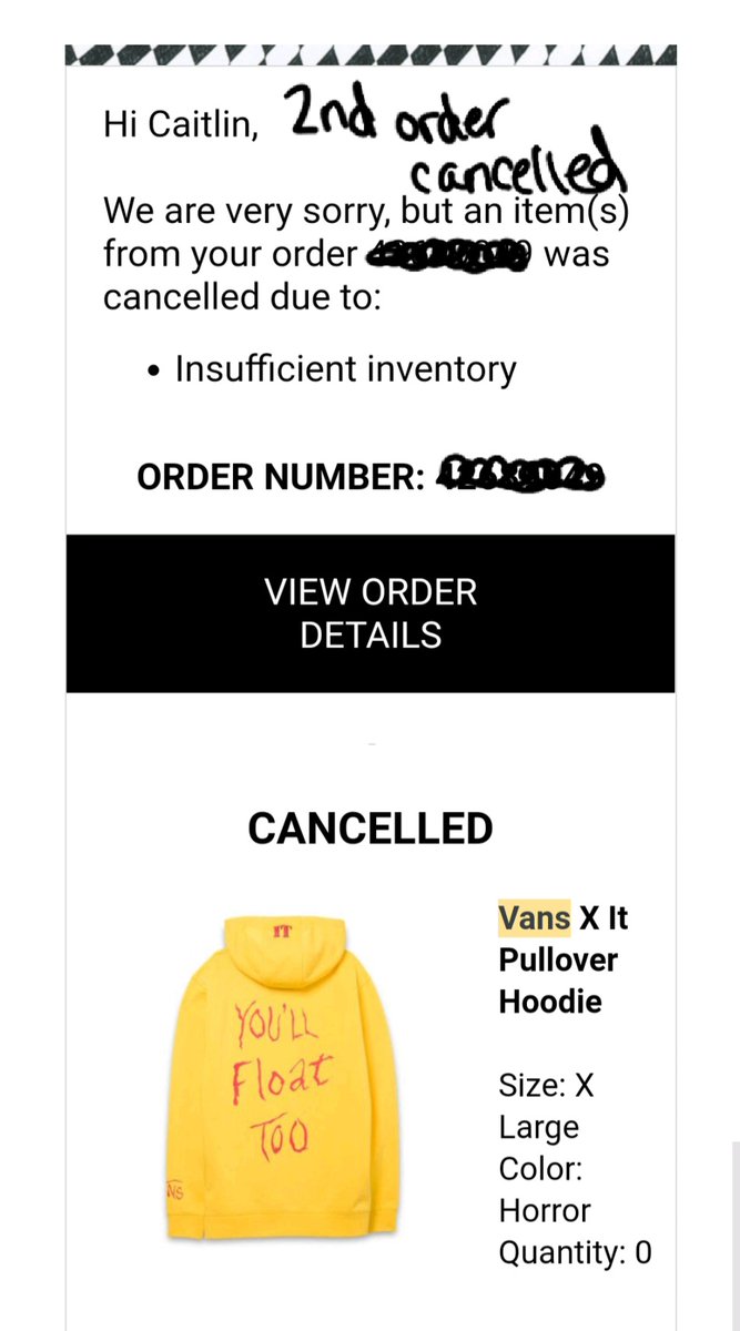 k8ln713's tweet photo. @VANS_66 Yeah, I'm having the same issue, except with the IT hoodie. I just ordered it for the 3rd time bc 2x it was canceled due to insufficient stock...please help! TY https://t.co/YSBgwtjEeV