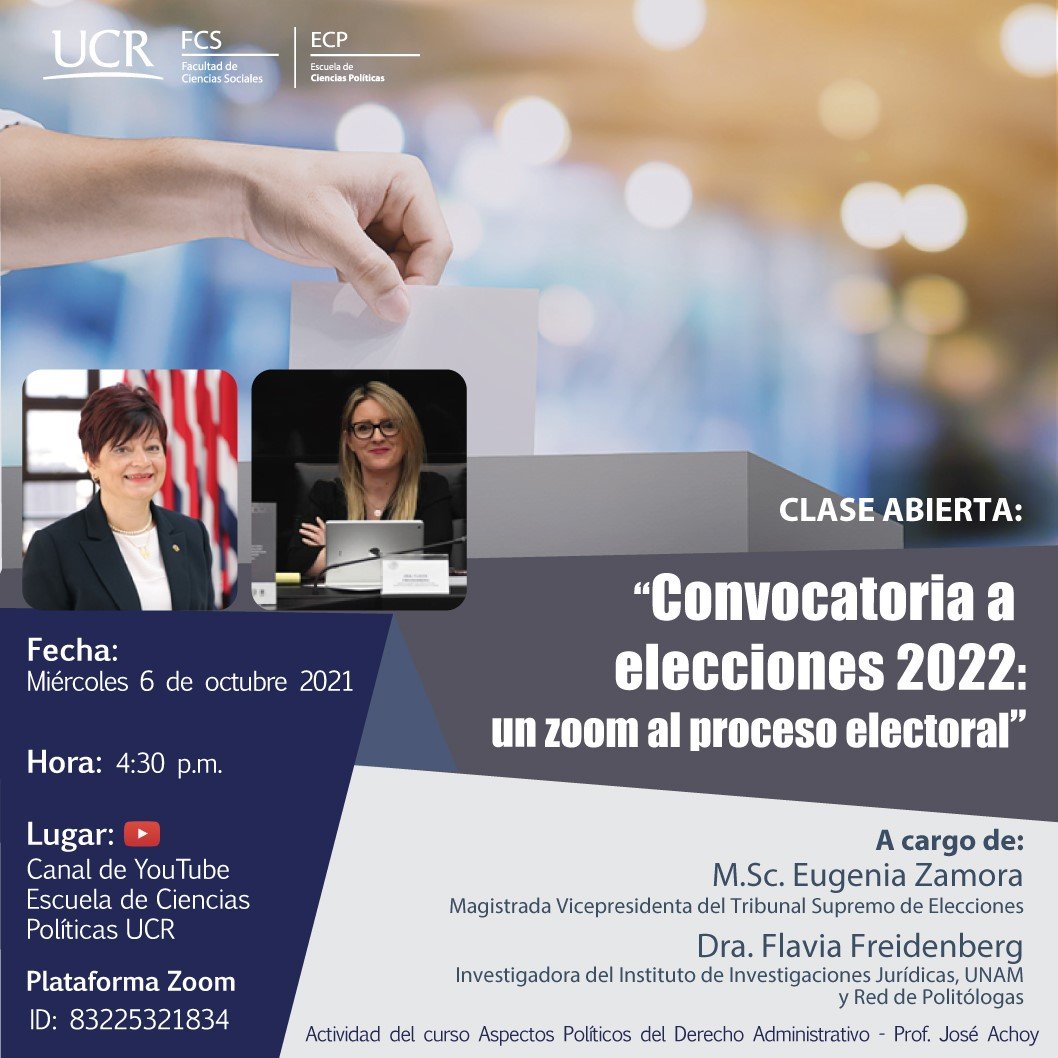 💥📺Muy emocionada de acompañar a mi queridísima y admirada Magistrada María Eugenia Zamora mañana en una Clase Abierta sobre la "Convocatoria a elecciones 2022: un zoom al proceso electoral" en la Escuela de Ciencia Política en la <a href="/La_UCR/">UniversidadCostaRica</a> #CostaRica