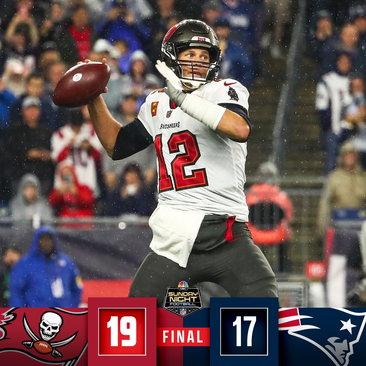 NFL's tweet photo. FINAL: The @buccaneers win in Brady's return to New England! #TheReturn #TBvsNE https://t.co/81XxJUWOHd