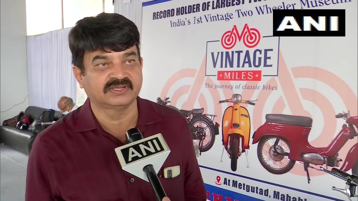 ANI's tweet photo. Maharashtra: Pune-based Vineet Kenjale collected over 550 vintage bikes

"I recently got vehicles from world war time. Since childhood, I never let my family members sell old vehicles. It has been more than 30 years now. I'm working on opening a museum," he said yesterday https://t.co/Vv8pSbEEw0