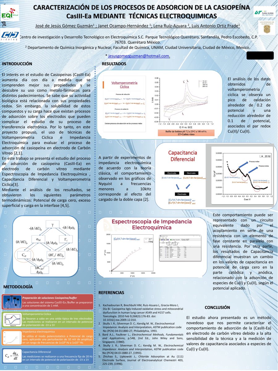 Hola, es un gusto presentar mi trabajo, CARACTERIZACIÓN DE LOS PROCESOS DE ADSORCION DE LA CASIOPEÍNA CasIII-Ea MEDIANTE TÉCNICAS ELECTROQUIMICAS.#EQIVirtual2021,<a href="/EQInorganica/">E Quimica Inorganica</a>,#QuimicaCoordinacion,#PQC14, Cualquier duda, contestaré con mucho gusto