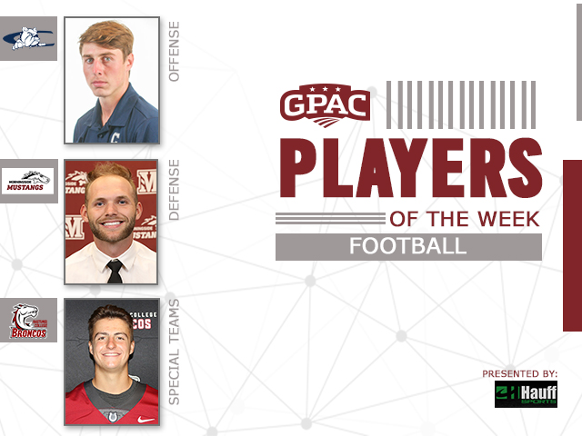 GPACSports's tweet photo. FOOTBALL: Wk. 6 Honors - (Offensive) DJ McGarvie of @CUNEathletics, (Defensive) Drew Bessey of @MsideMustangs and (Special Teams) Jason Brachle of @Hastingsbroncos.

Complete Release:
https://t.co/9BbrkrTdij https://t.co/sfaAadtVLt