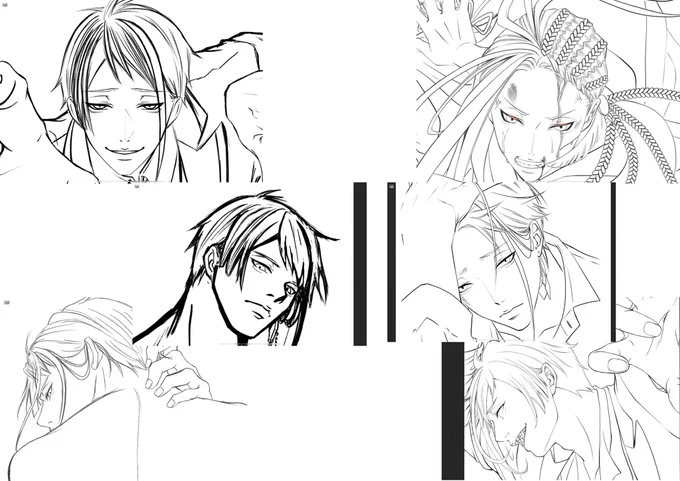 同じ方向でカメラ目線(顔の角度)を変え無意識で描いても、皆同じ顔で笑った。…描き分けが髪型や眉くらいしかないのに気付いて自分で焦ってる:( ;'꒳`;): 