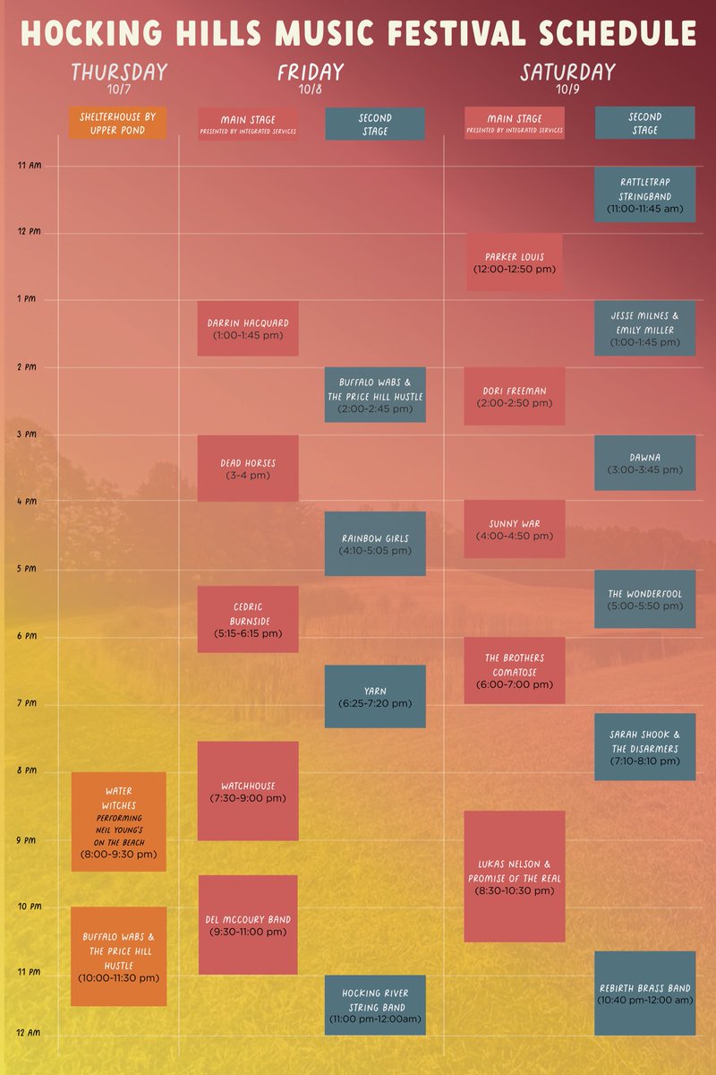 Daily schedules for the Hocking Hills Music Festival are here!