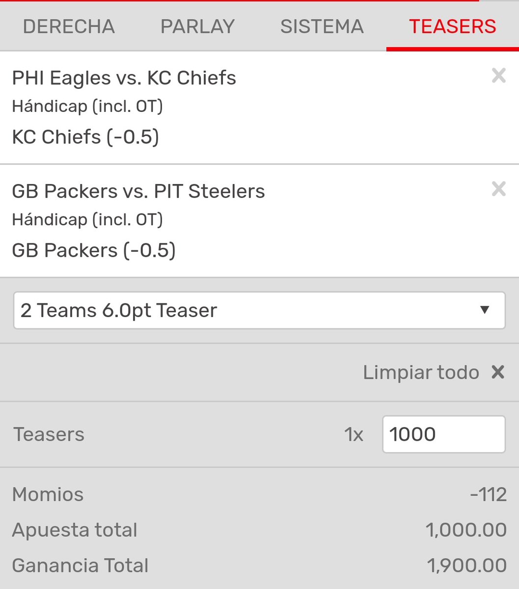 Sportsbetmaker1's tweet photo. GANAMOS EL TEASER!!!

#NFL Semana 4

6pt Teaser (-110)✅
KC Chiefs vs PHI Eagles
PIT Steelers vs GB Packers

Chiefs -0.5✅
Packers -0.5✅

Récord 4-1 (+4.78u)

#NFLTwitter
#NFLenPlaydoit https://t.co/qw2wRQCsTe