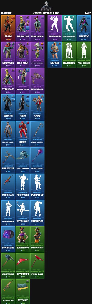 FNBRITMSHOP's tweet photo. #Fortnite Item Shop for Monday, October 4, 2021 https://t.co/bEx0wQCIge