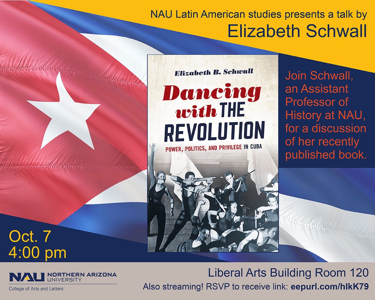 Thursday, October 7, 4 PM <a href="/NAU/">NAU</a>, I will be doing a hybrid talk about my recent book Dancing with the Revolution (<a href="/UNC_Press/">UNC Press</a> 2021)! Thanks to Latin American Studies &amp; <a href="/NAUHistoryDept/">NAU History Department</a> for the invite and support. RSVP for Zoom info: eepurl.com/hlkK79