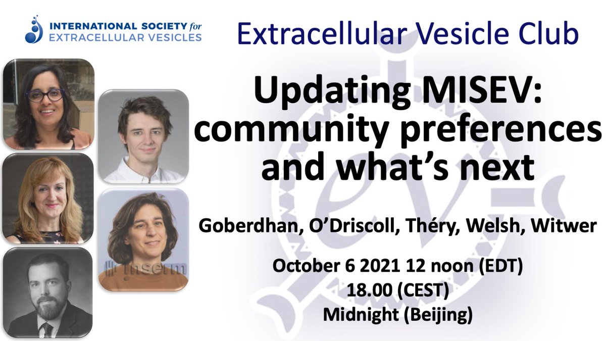 A #MISEV update is coming!! Join the next #EVClub Oct. 6 to discuss it: minimal information for studies of #ExtracellularVesicles <a href="/IsevOrg/">ISEV</a> @IsevComms 
Need the login? Sign up: surveymonkey.com/r/L25KDWB
While you're at it, become an EVClubber on YouTube: youtube.com/c/Extracellula…