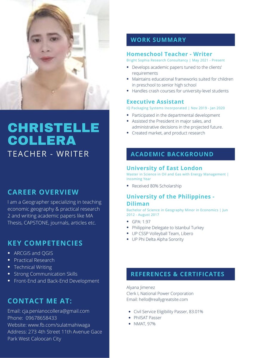 Hi, tutor and writer for hire!
Price starts at P350.
#acadserver
#acadsupport
#acadcommission

2/3
*Thesis P17,500 whole thesis with revisions [undergraduate w/o prototype. 30-40 pages]
-
*Thesis P36,000 whole thesis with revisions
[MA/MS/MSc w/o protoytpe. 35-45 pages]
-