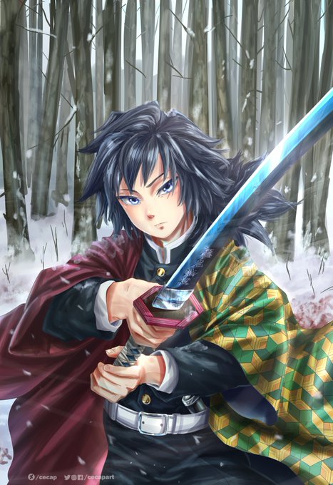 Cecap (Commissions Open)さんがTwitterに投稿した冨岡義勇(鬼滅の刃)のイラスト。