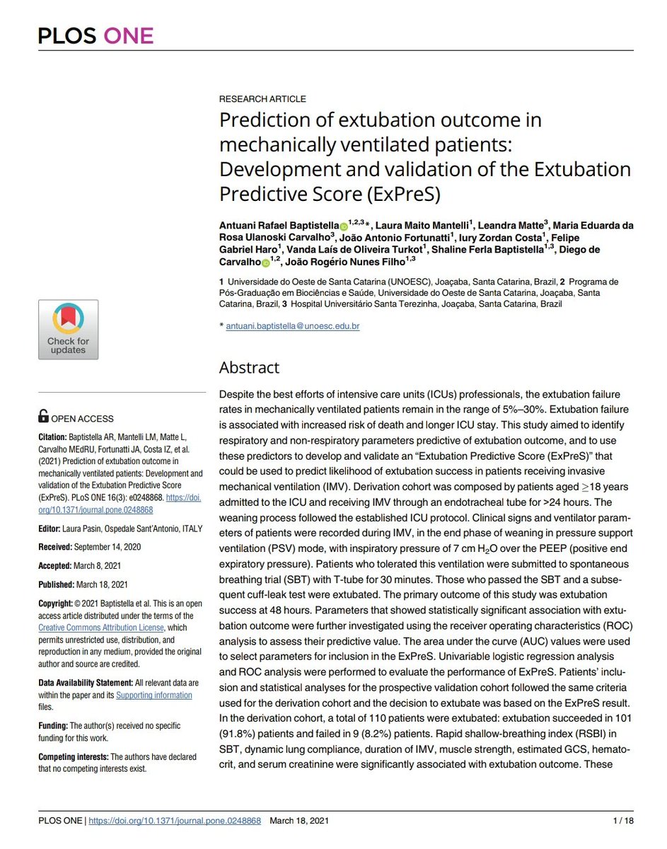 FisioPocus's tweet photo. ExtubationPredictive Score (ExPreS) 💨
Un Score que considera ÍTEMS funcionales para el éxito del weaning de la ventilación mecánica. 
#Some4VM #CriticalCare #Physiotherapy #mechanicalventilation https://t.co/rWtPIXaqwl