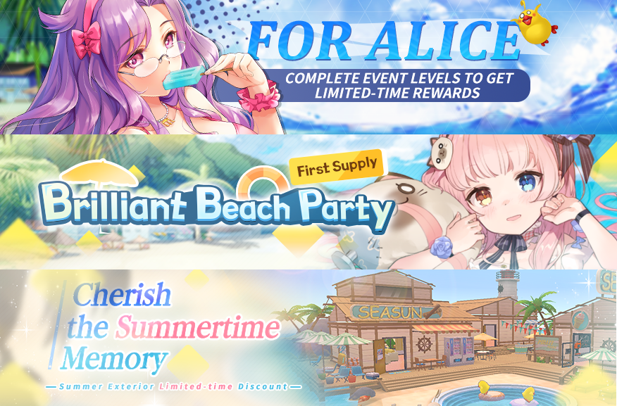 cafe_gun's tweet photo. Mark the date! For Alice ends at 04:00 on October 8th. Join the beach party, clear Event Levels to acquire exclusive rewards! #bilibili #GirlCafeGun #game #anime #cartoon #gacha #ARPG #TPS #shooter #ForAlice #Event https://t.co/81yrC20hMZ
