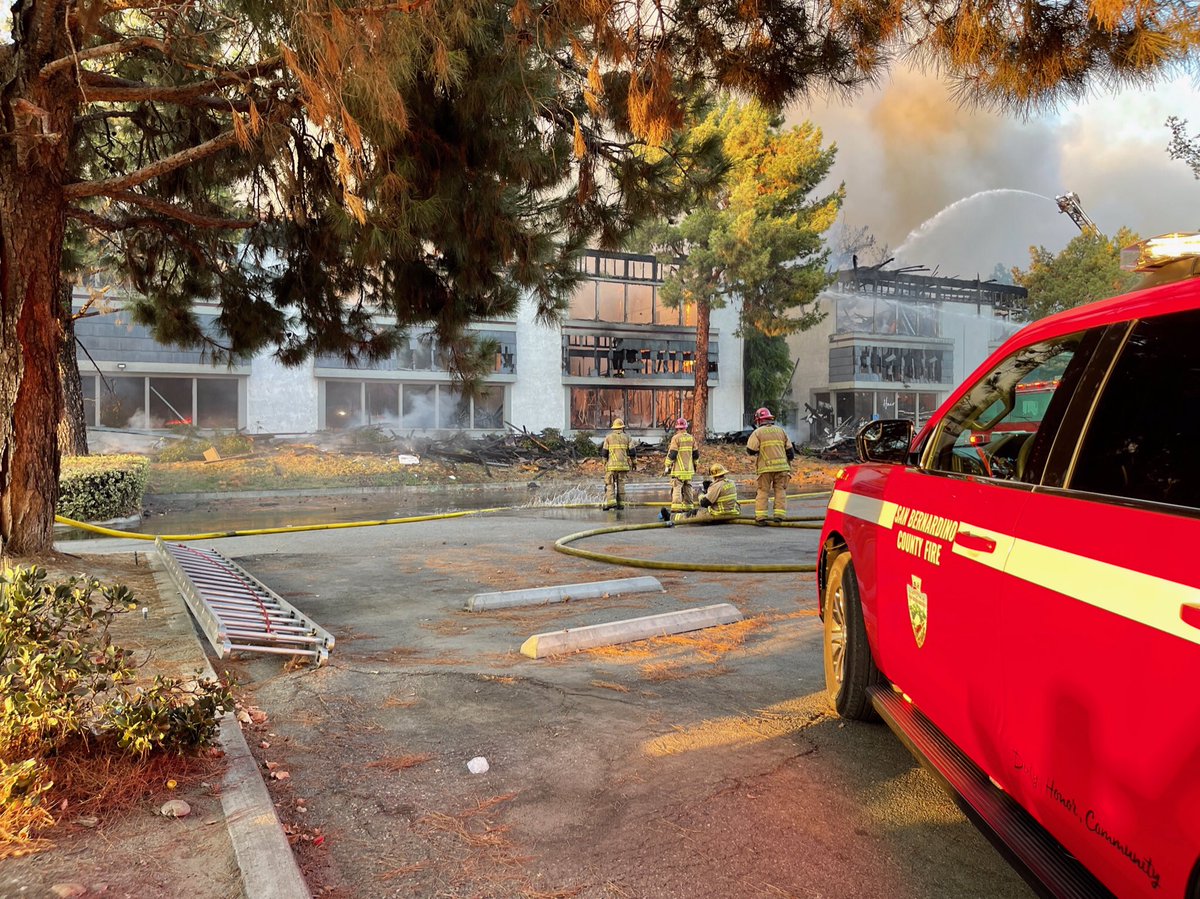 SBCOUNTYFIRE's tweet photo. #HospitalityFire (Final) Fire knocked down. Crews will remain on scene for multiple hours working on salvage, overhaul and investigation. https://t.co/4jiBS0qnUU