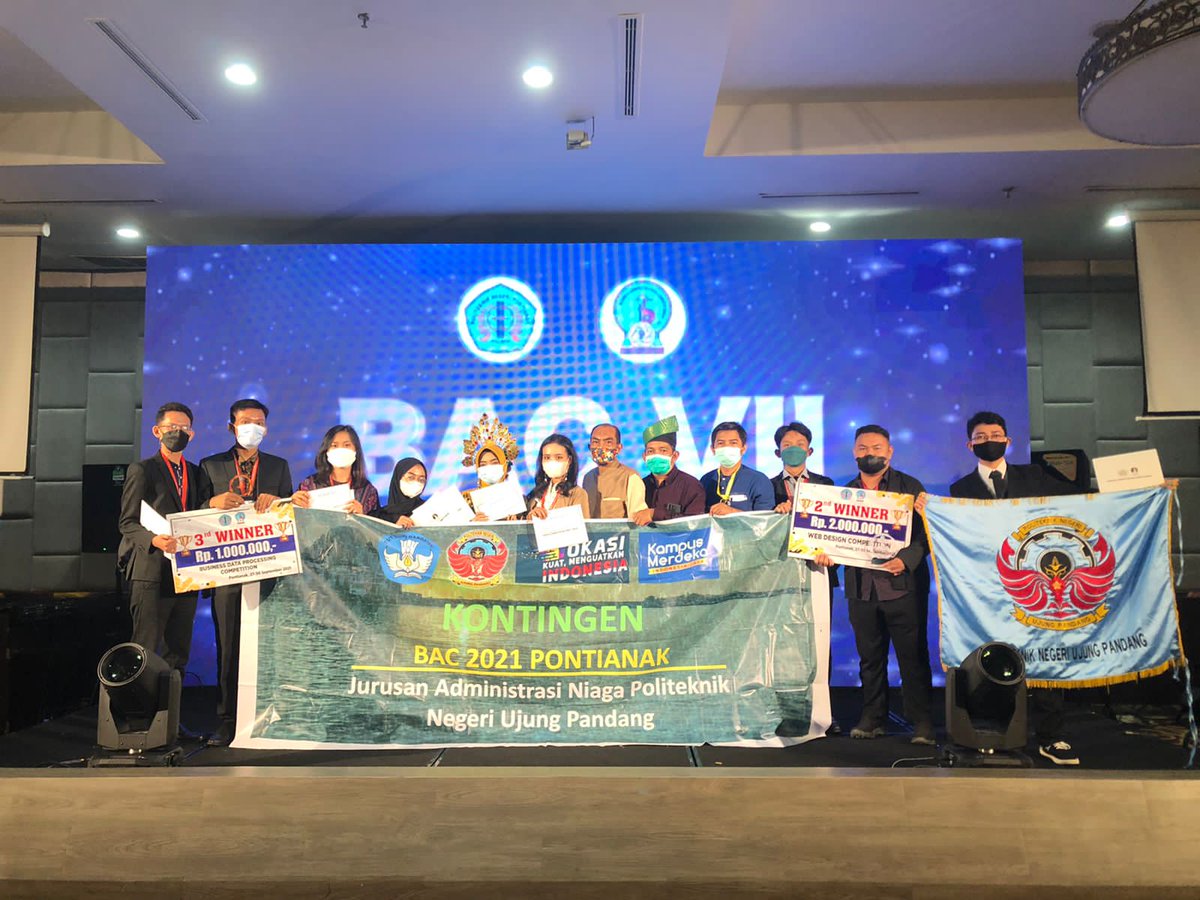 PNUP_Official's tweet photo. PNUP raih 7 juara di ajang Business Administration Competition (BAC) yang diadakan di Politeknik Negeri Pontianak (27-30/9). 
Berita selengkapnya: https://t.co/WBkURG4kK9...
#PNUP #PoliteknikNegeriUjungPandang #PendidikanVokasi
#BAC2021 https://t.co/B0bQugJoIq