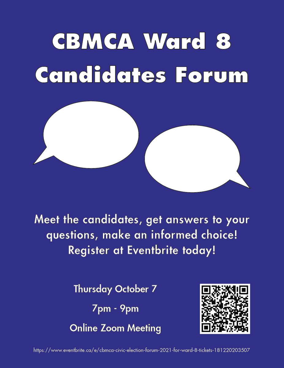 We are hosting a forum for Ward 8 Councillor candidates so you can learn more about them leading to the civic election on Oct 18. 
 
Register: eventbrite.ca/e/cbmca-civic-… 

#yycevents #yycelection #yyc #ward8 #yycward8