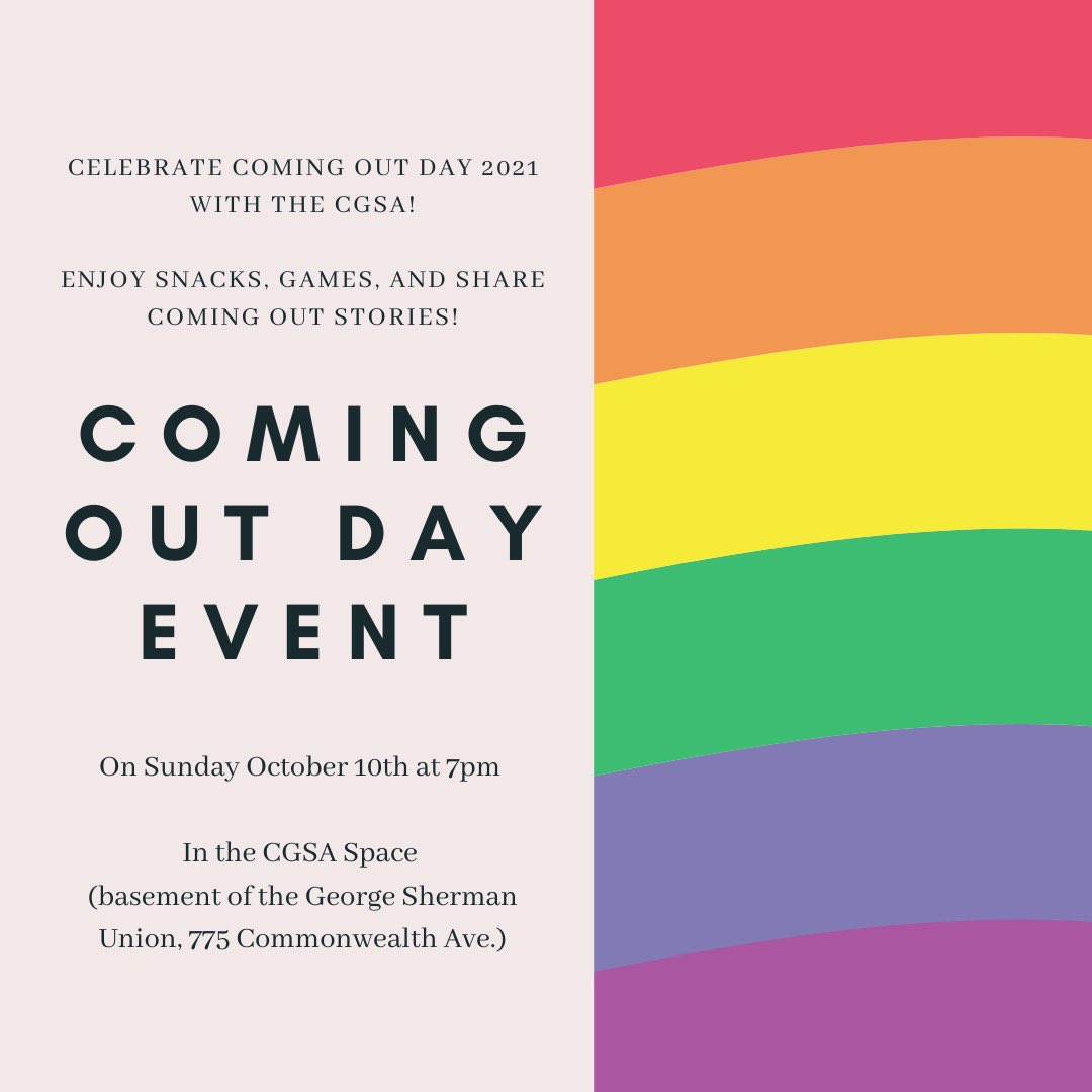 Mark your calendars! Everyone is welcome for a celebration of National Coming Out Day! 🏳️‍🌈🏳️‍⚧️