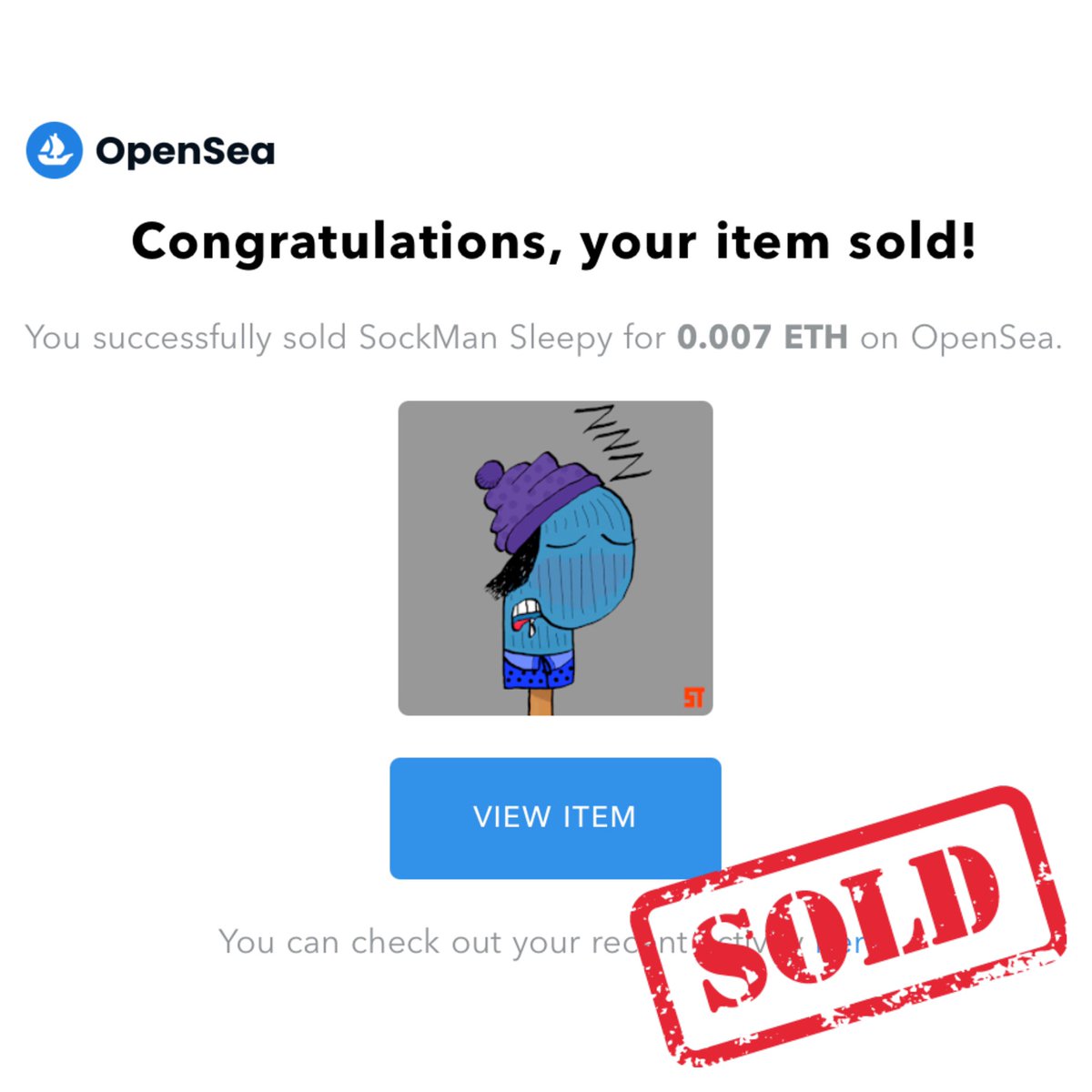 SockMan Sleepy sold for 0.007 ETH to <a href="/lawrencefiner/">lawrence finer</a> 

Thanks for the buyer. You’re awesome.

Click opensea.io/collection/soc… for more collections.

#nft #nftart #nftcollector #NFTCommmunity #NFTcollection #OpenSeaNFT #opensea  #polygonNFT #SockMan