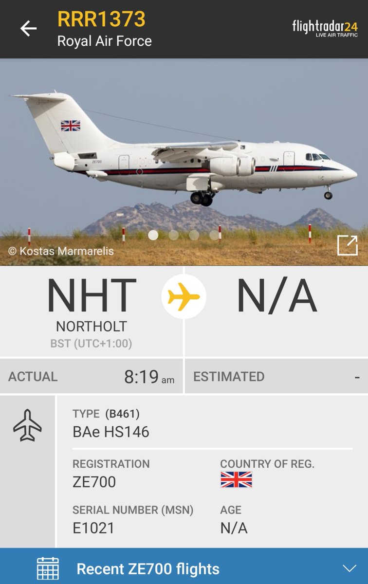 BloodyPolitics's tweet photo. #ascot1373 arriving at #pik on runway 12 from RAF Northolt. VIP on board? ๐
#ZE700 #AvGeek #RRR1373 https://t.co/Q8vctaPf46