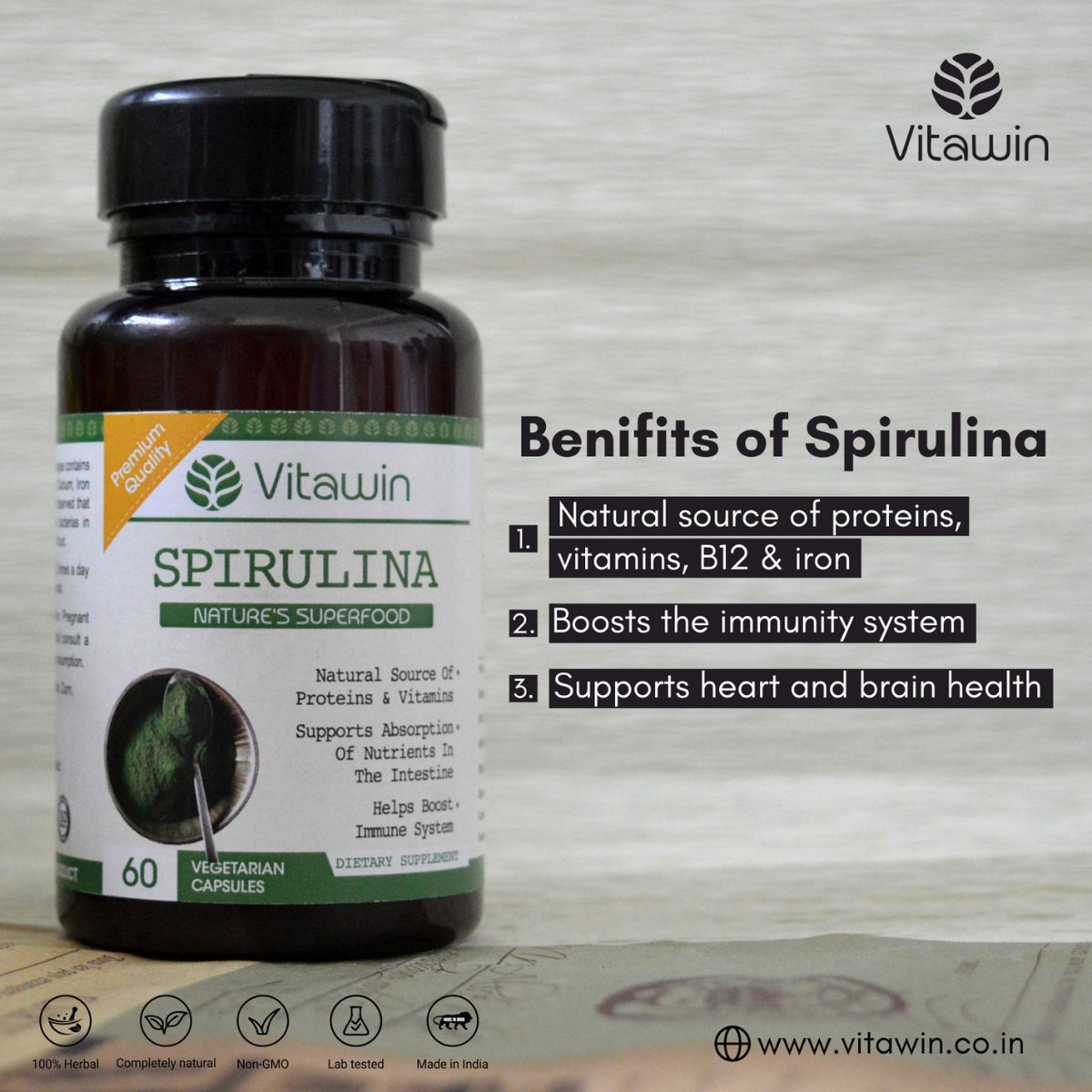 Your daily natural source of Vitamin B12 and iron

#benefits #spirulina #spirulinabenefits #supplements #healthylifestyle #medicines #pharma #pharmacist #doctors #priscription #healthtips #Vitawin