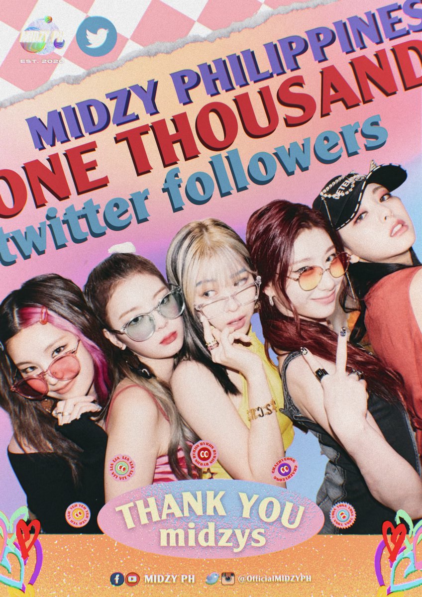 OfficialMidzyPH's tweet photo. 𝗠𝗜𝗗𝗭𝗬 𝗣𝗛 <𝗠𝗜𝗟𝗘𝗦𝗧𝗢𝗡𝗘>

HAPPY 1K FOLLOWERS on TWITTER 🎉 

Thanks a bunch for always supporting us, MIDZYs 💙

Facebook: https://t.co/8QWFEQsb8E
Instagram: https://t.co/FcIohaCiQY

#ITZY #있지 @ITZYofficial
#MIDZY #믿지 #MIDZYPH 
#ITZYPHILIPPINES #MIDZYPH1K https://t.co/CMGaGo6xHK