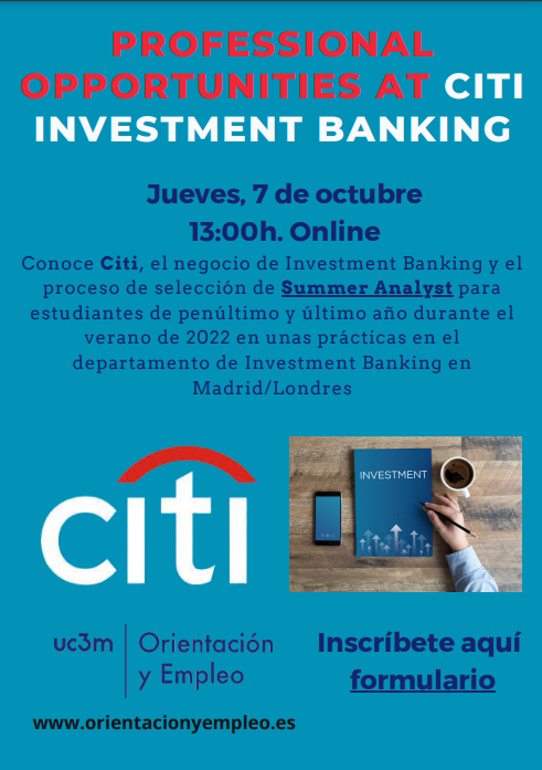 oye_uc3m's tweet photo. 👀💼 Conoce @Citibank, el negocio de Investment Banking y el proceso de selección de #SummerAnalyst. 
✔ No te pierdas la sesión informativa, el próximo 7 de octubre a la 13h. 
🧐Más info en nuestra sección de destacados: https://t.co/Q7vTqD1YGk https://t.co/X35nJuDAg8