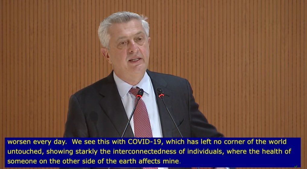 MisionMexOI's tweet photo. At #ExCom72, @FilippoGrandi also expressed his concern for policies that are contrary to obligations regarding #refugees, which indiscriminately deny protection to people who need it or seek to externalize or transfer those obligations to other countries https://t.co/qI8ymNZlz4