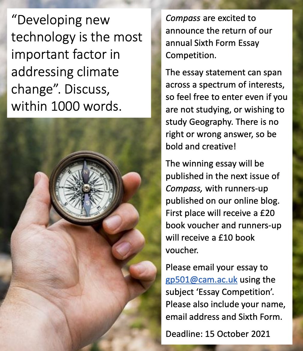 Hello Geographers! Compass is running our annual Sixth Form Essay Competition. The deadline is 15 October. Good luck! 🌎