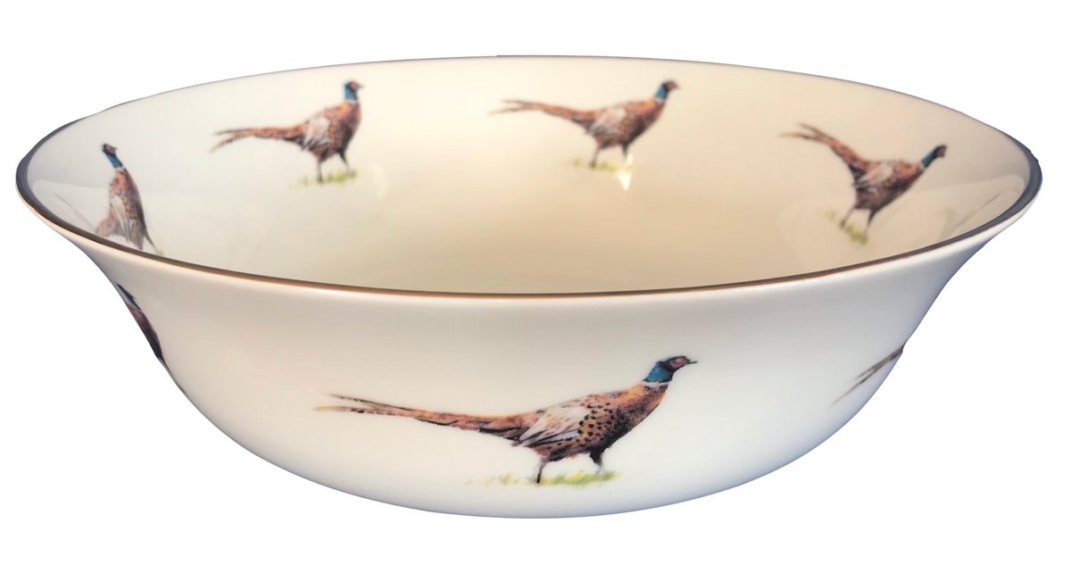 EmmaWya84433933's tweet photo. Exclusive English Fine Bone China 10” Bowl with pheasants and gold rim. #emmawyattgifts #pheasants #countryhome https://t.co/niYXJzQ21j