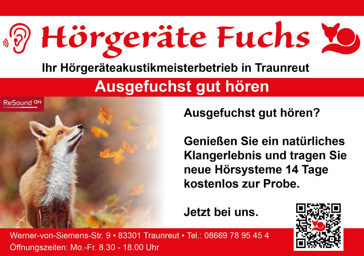 Ausgefuchst gut hören?  
Genießen Sie ein natürliches 
Klangerlebnis und tragen Sie 
neue Hörsysteme 14 Tage 
kostenlos zur Probe.  
Jetzt bei uns.