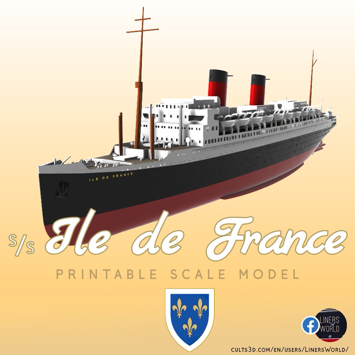 🇫🇷 🚢 SS Île de France (post 1949 refit) 3D printable model #oceanliner #FrenchLine 
👉 cults3d.com/en/users/Liner…